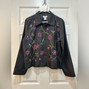 Women's 100% Silk Blazer Vintage Floral Embroidered W/ Sequins Fully Lined Sz 14
